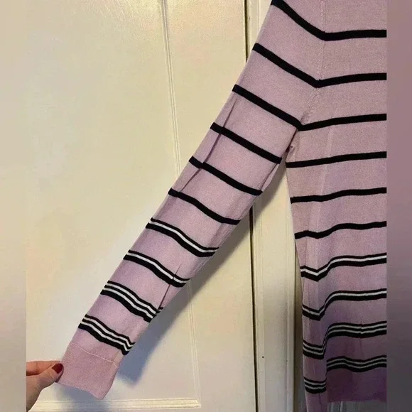 Talbots Merino Wool Striped PASTEL Purple Navy crew neck Sweater M preppy spring - Picture 3 of 6